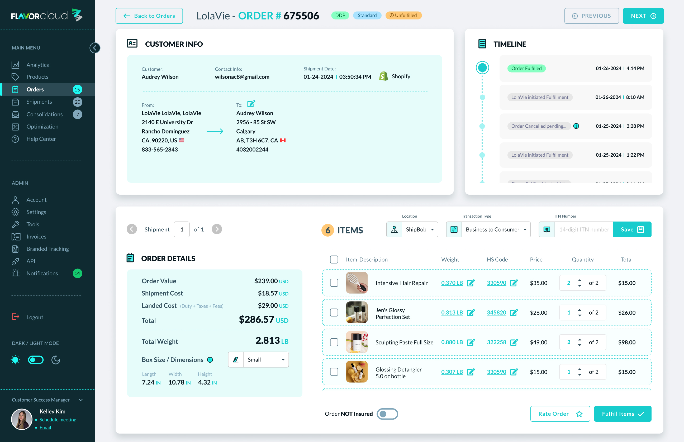 Redesigned FlavorCloud order detail and fulfillment workspace